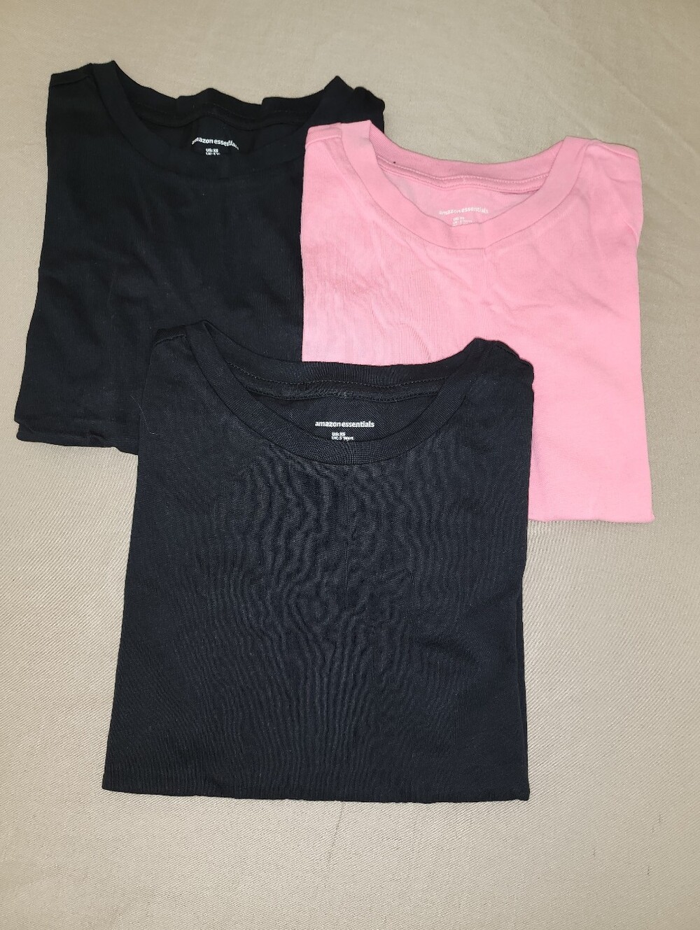 Amazon Essentials Kids Short Sleeve Crew Tees - Black & Pink Set.  NWOT.